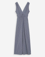 Cotton checked maxi V-neck dress marine Velmira