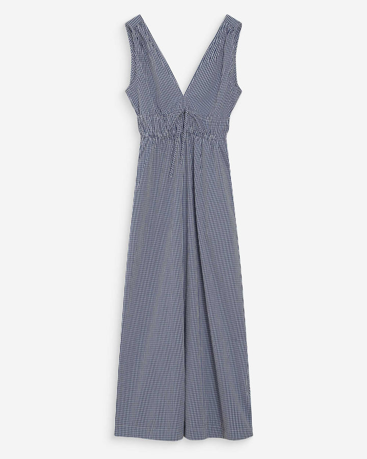 Cotton checked maxi V-neck dress marine Velmira