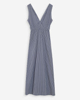 Cotton checked maxi V-neck dress marine Velmira