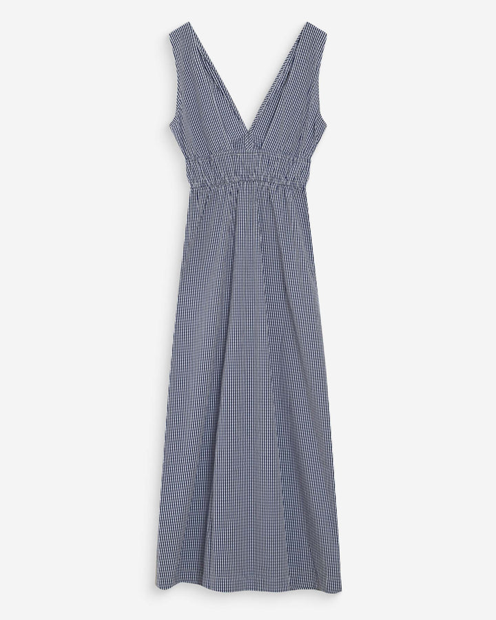 Cotton checked maxi V-neck dress marine Velmira