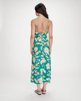 Robe longue à fleurs dos nu bretelles à nouer vert Velyssa
