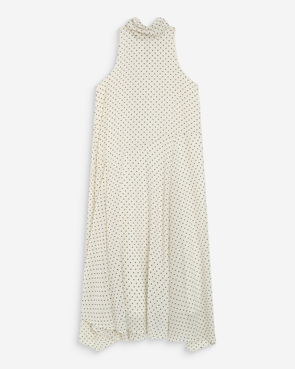 Robe longue fluide à pois col montant à nouer ivoire Valoria