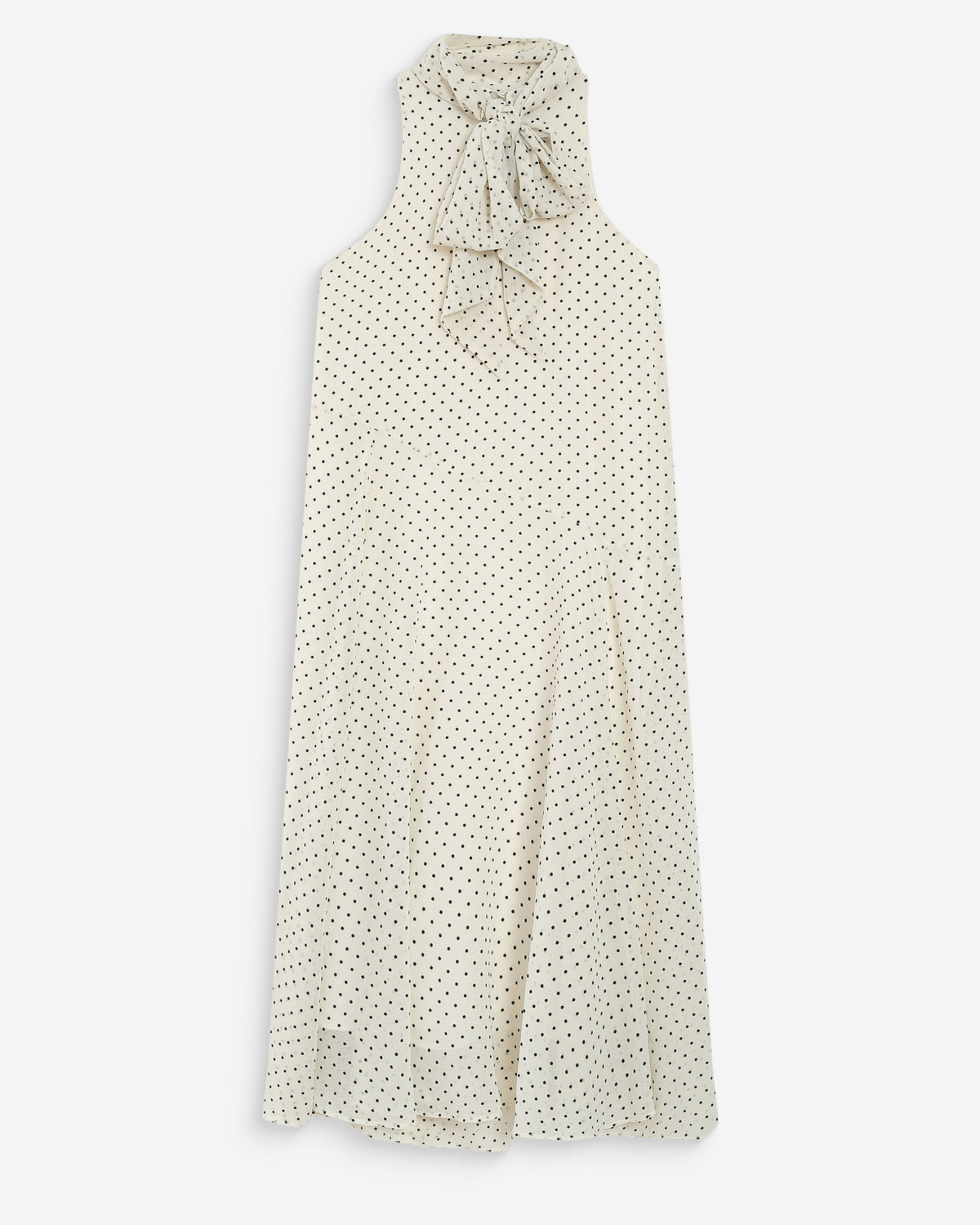 Robe longue fluide à pois col montant à nouer ivoire Valoria