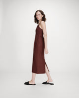 Fitted linen long dress with square neckline chocolat Veranys