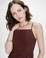 Fitted linen long dress with square neckline chocolat Veranys