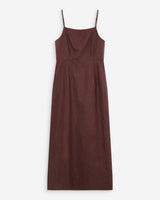 Fitted linen long dress with square neckline chocolat Veranys