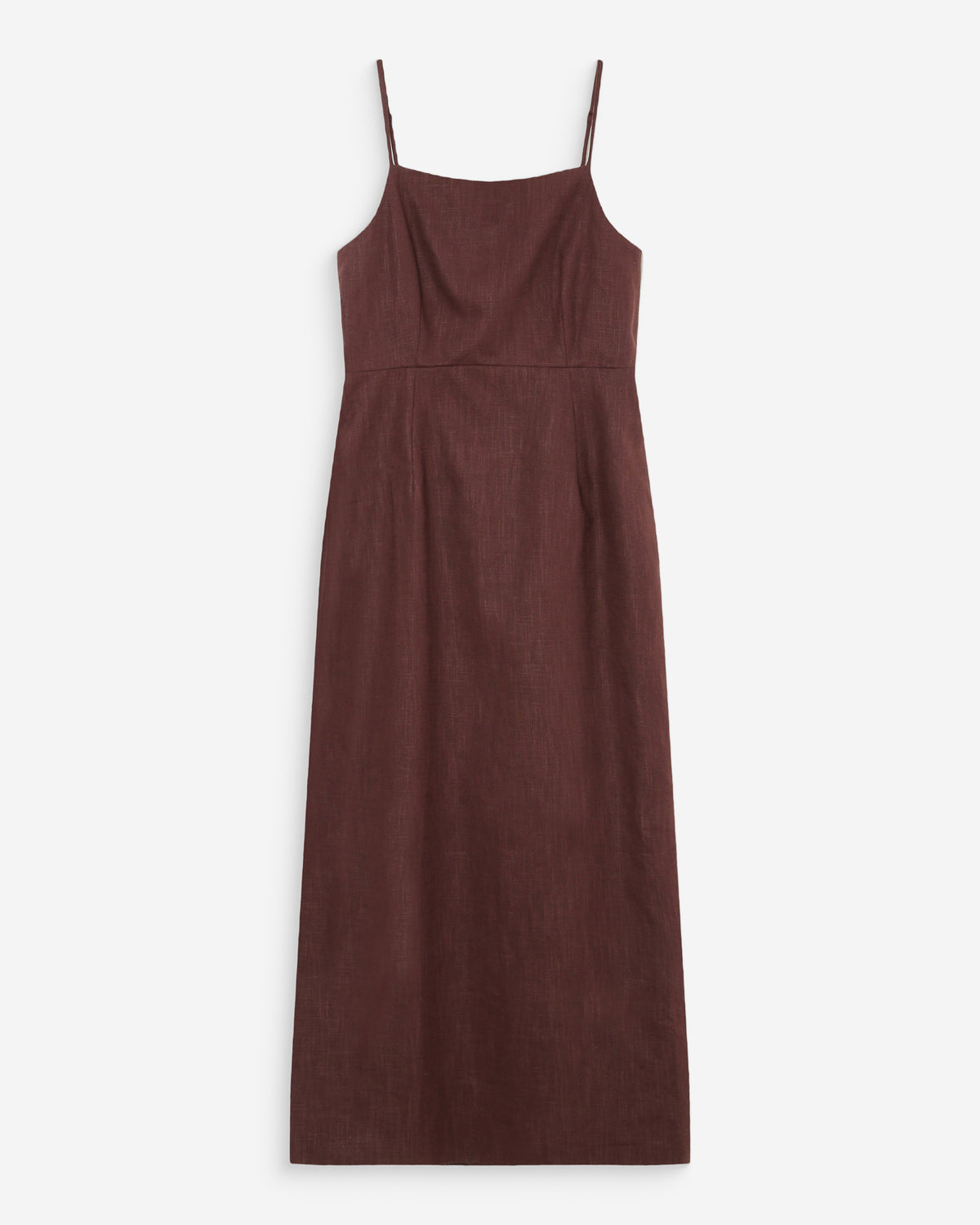 Fitted linen long dress with square neckline chocolat Veranys