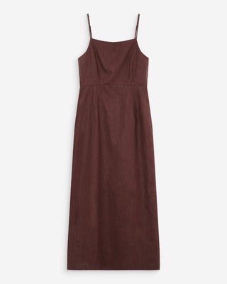 Fitted linen long dress with square neckline chocolat Veranys