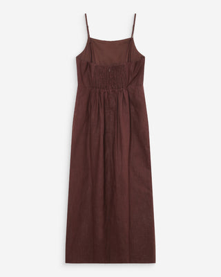 Fitted linen long dress with square neckline chocolat Veranys