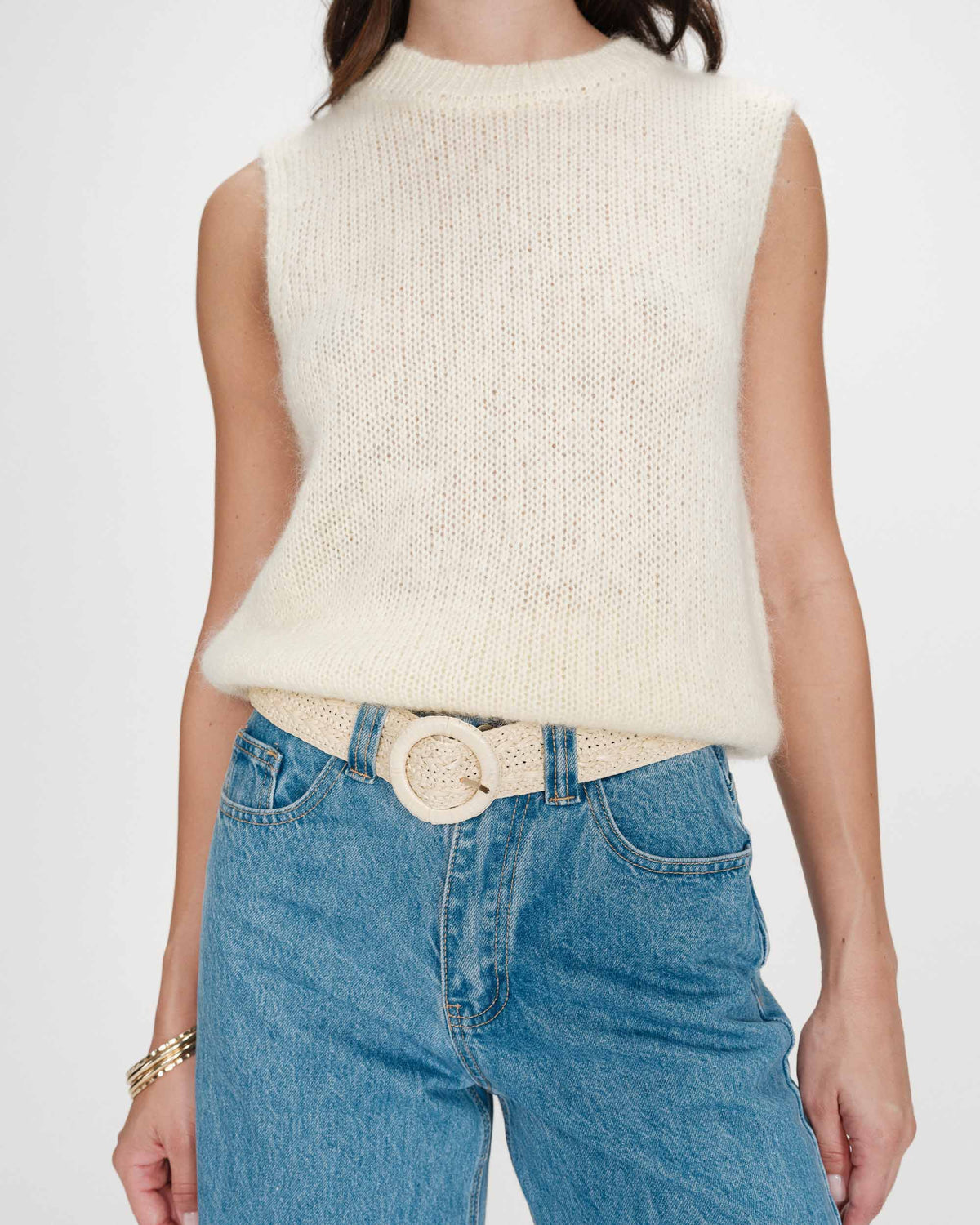 Woven raffia-effect belt with matching buckle ecru Vallois