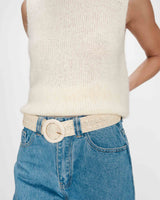 Woven raffia-effect belt with matching buckle ecru Vallois