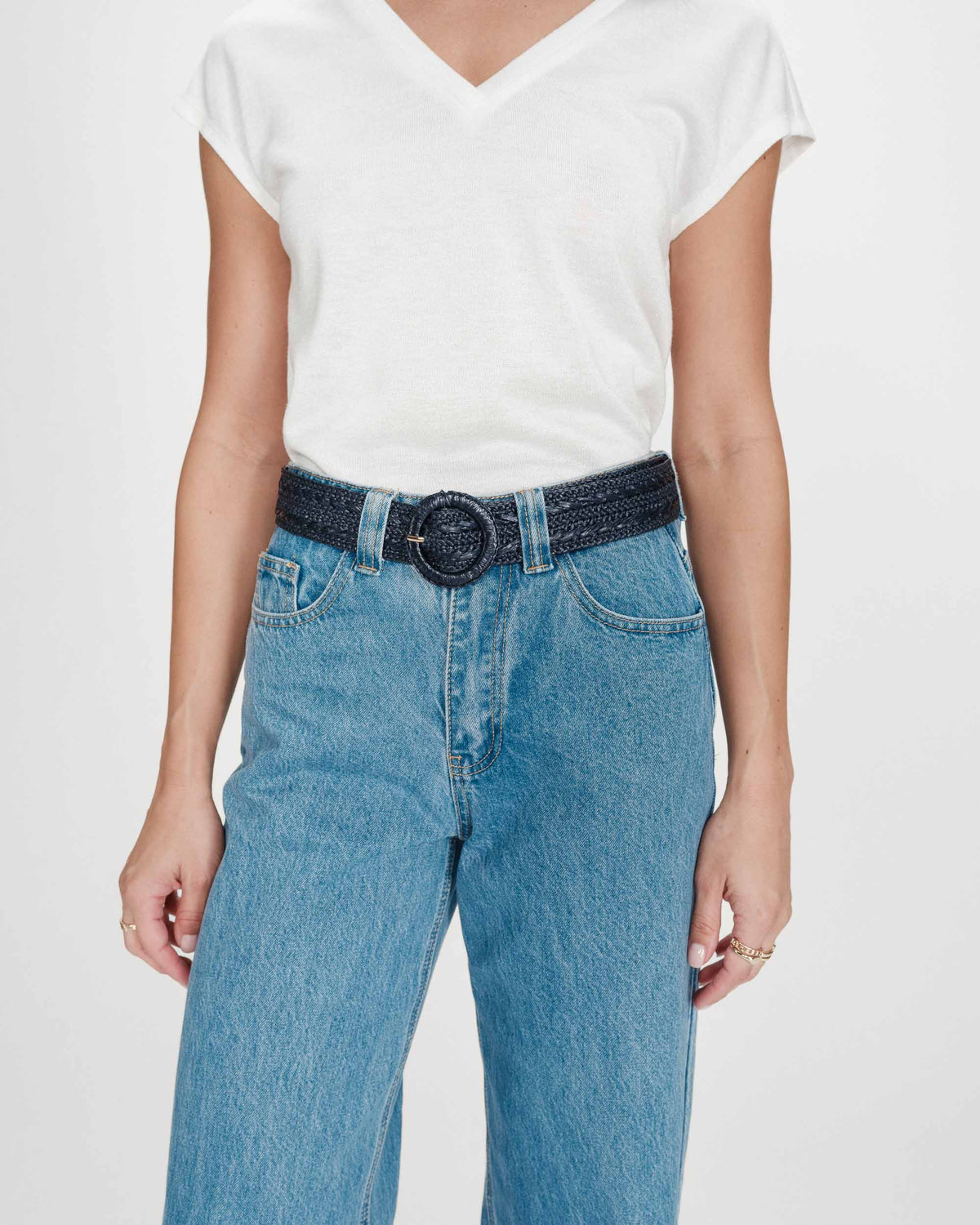 Woven raffia-effect belt with matching buckle marine Varelle