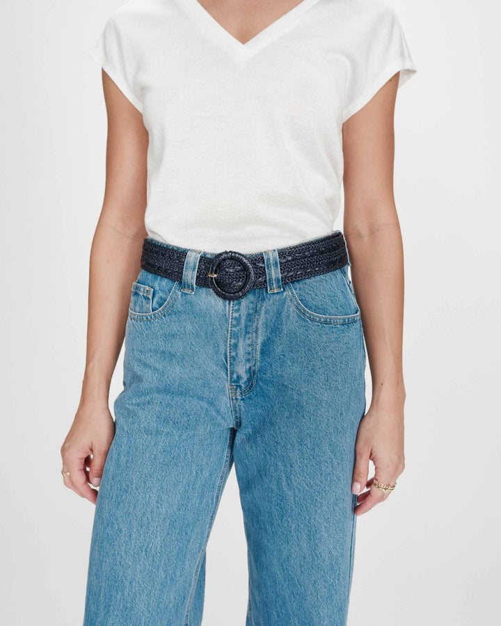 Woven raffia-effect belt with matching buckle marine Varelle
