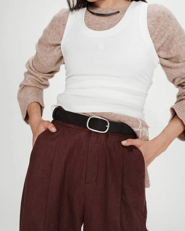 Suede belt with silver-tone metal buckle noir Vikander