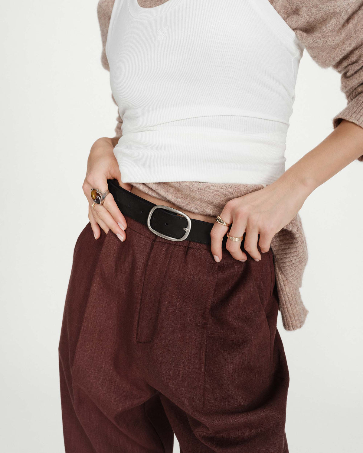 Suede belt with silver-tone metal buckle noir Vikander