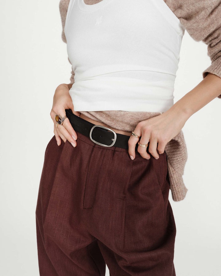 Suede belt with silver-tone metal buckle noir Vikander
