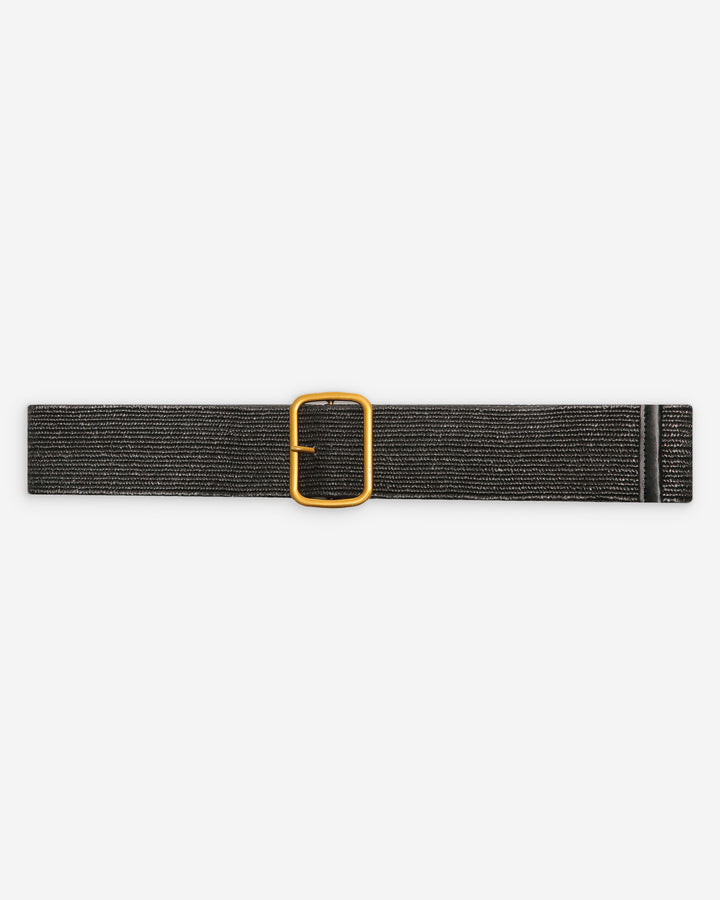 Ceinture tissée boucle carrée dorée noir Popcorn