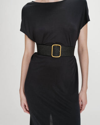Ceinture tissée boucle carrée dorée noir Popcorn