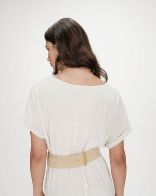 Ceinture tissée boucle carrée dorée sable Popcorn