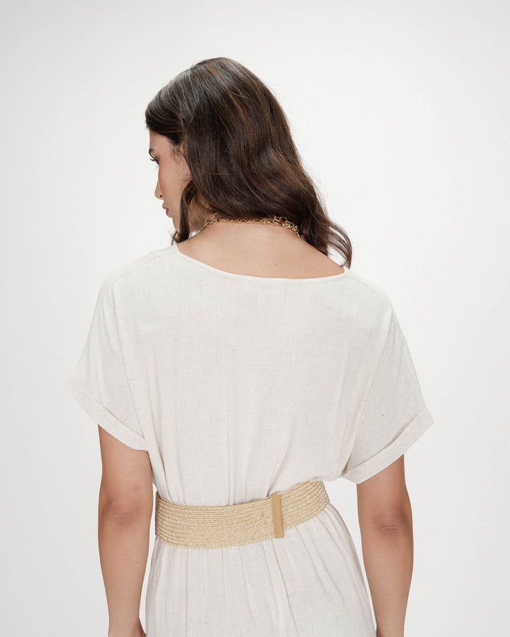 Ceinture tissée boucle carrée dorée sable Popcorn
