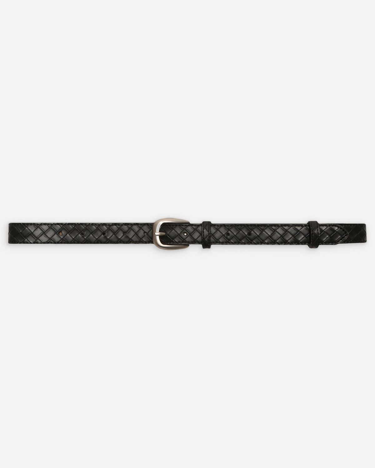 Ceinture en cuir tressée boucle argentée noir Villette