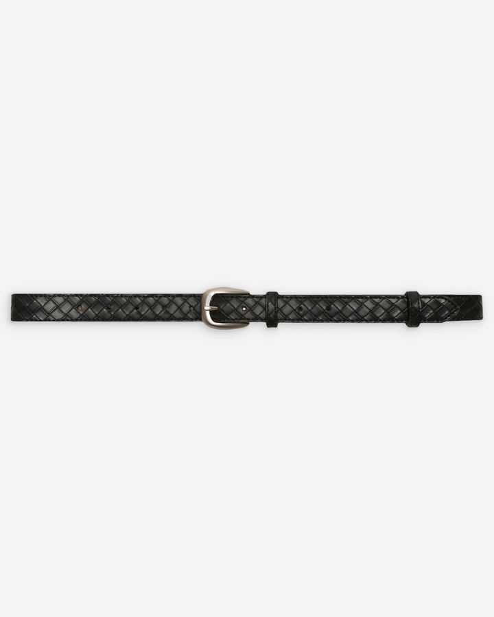 Ceinture en cuir tressée boucle argentée noir Villette