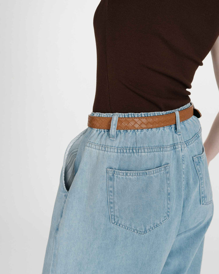 Braided leather belt with silver-tone buckle ocre Villette