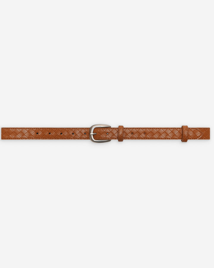 Braided leather belt with silver-tone buckle ocre Villette