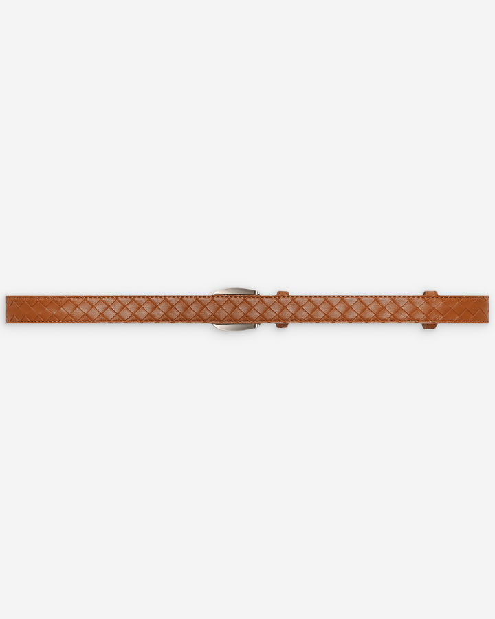 Braided leather belt with silver-tone buckle ocre Villette