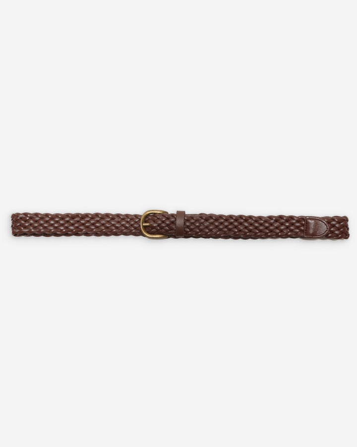 Ceinture en cuir tressée boucle dorée chocolat Viona