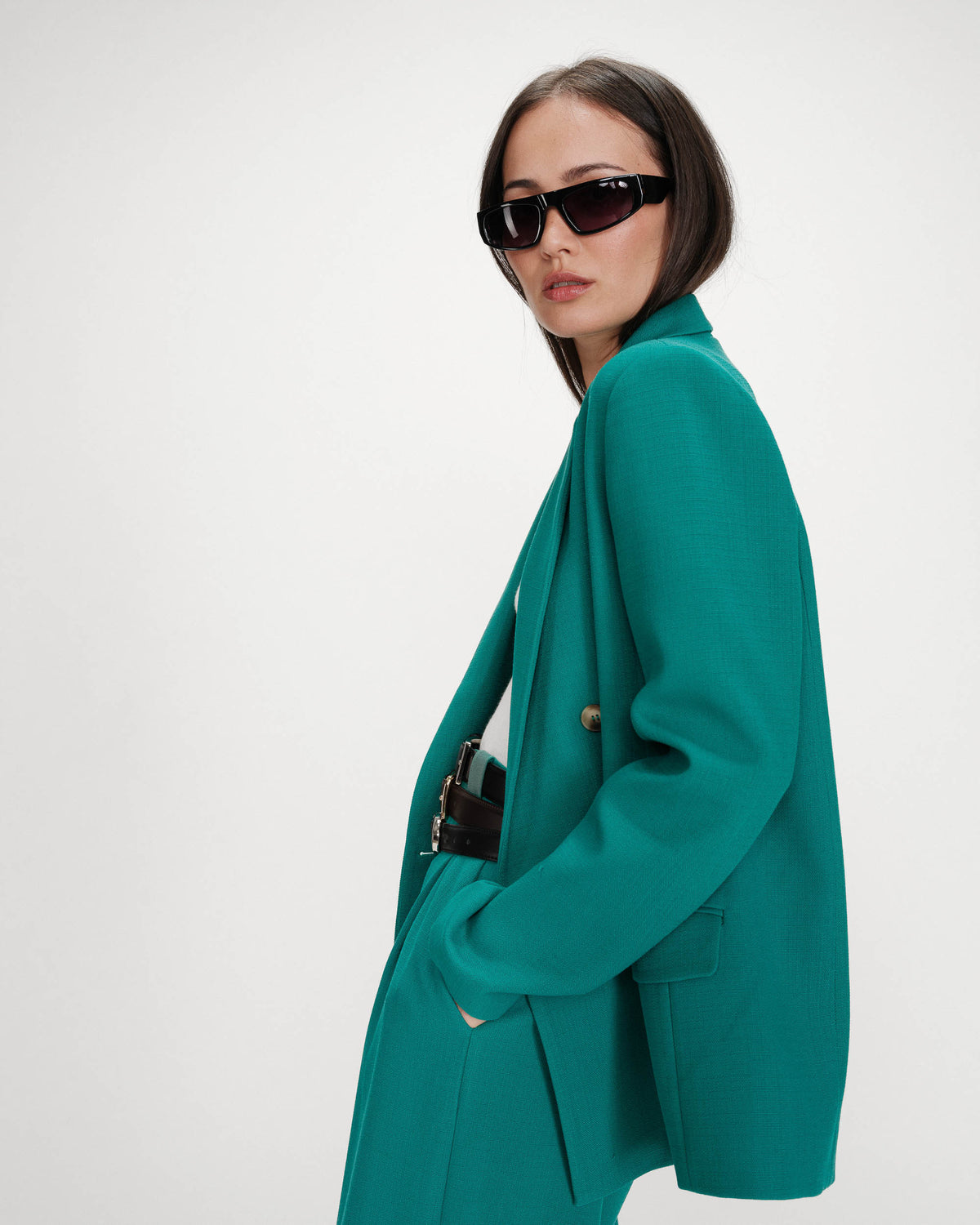 Double-breasted tailored blazer vert Parfaite
