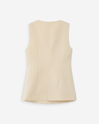 Gilet rayé en lin sans manches col carré boutonné vanille Vic