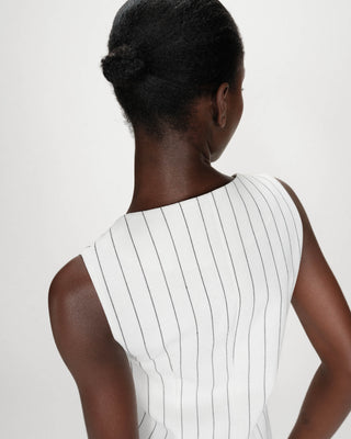 Gilet rayé en lin sans manches col carré boutonné white Vic
