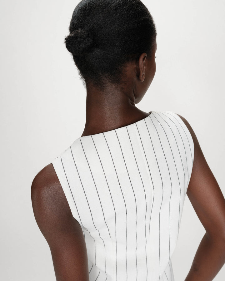Tailored pinstripe linen sleeveless vest white Vic
