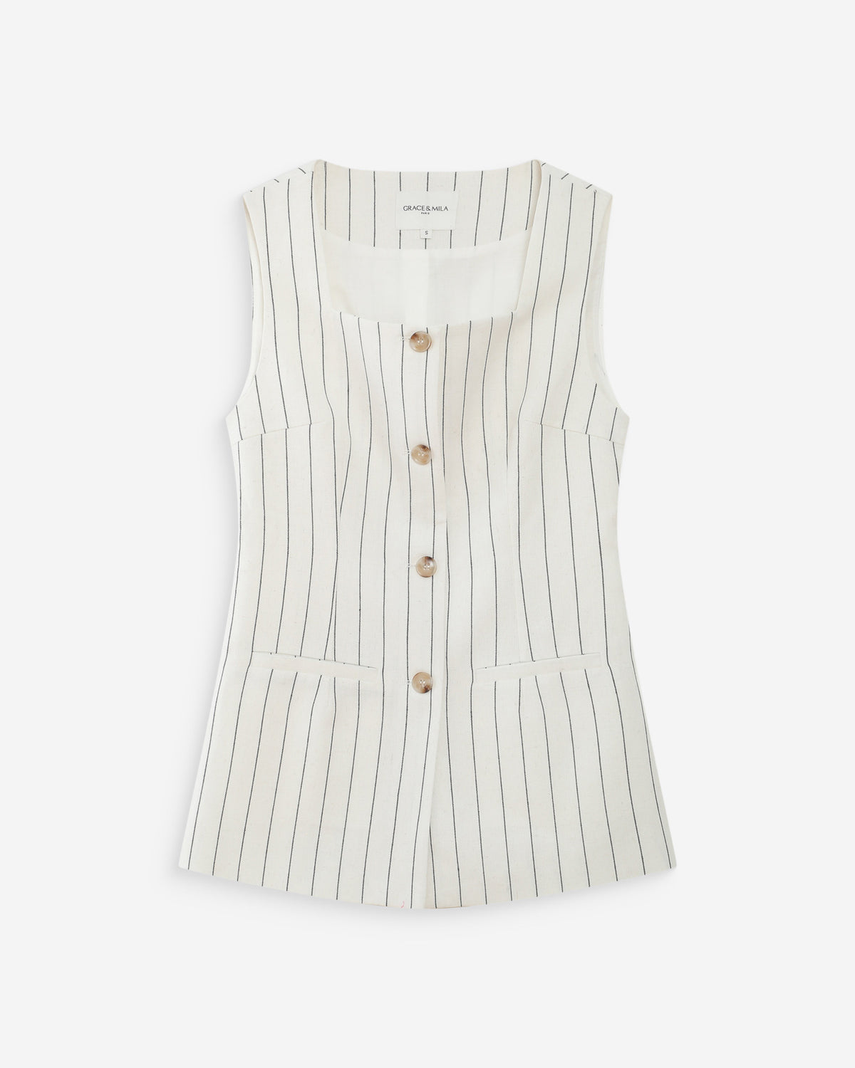 Tailored pinstripe linen sleeveless vest white Vic