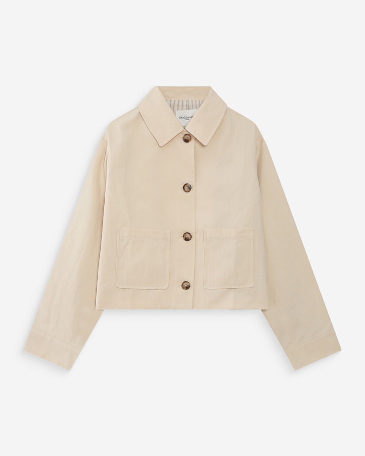 Cropped cotton buttoned jacket ecru Veronica