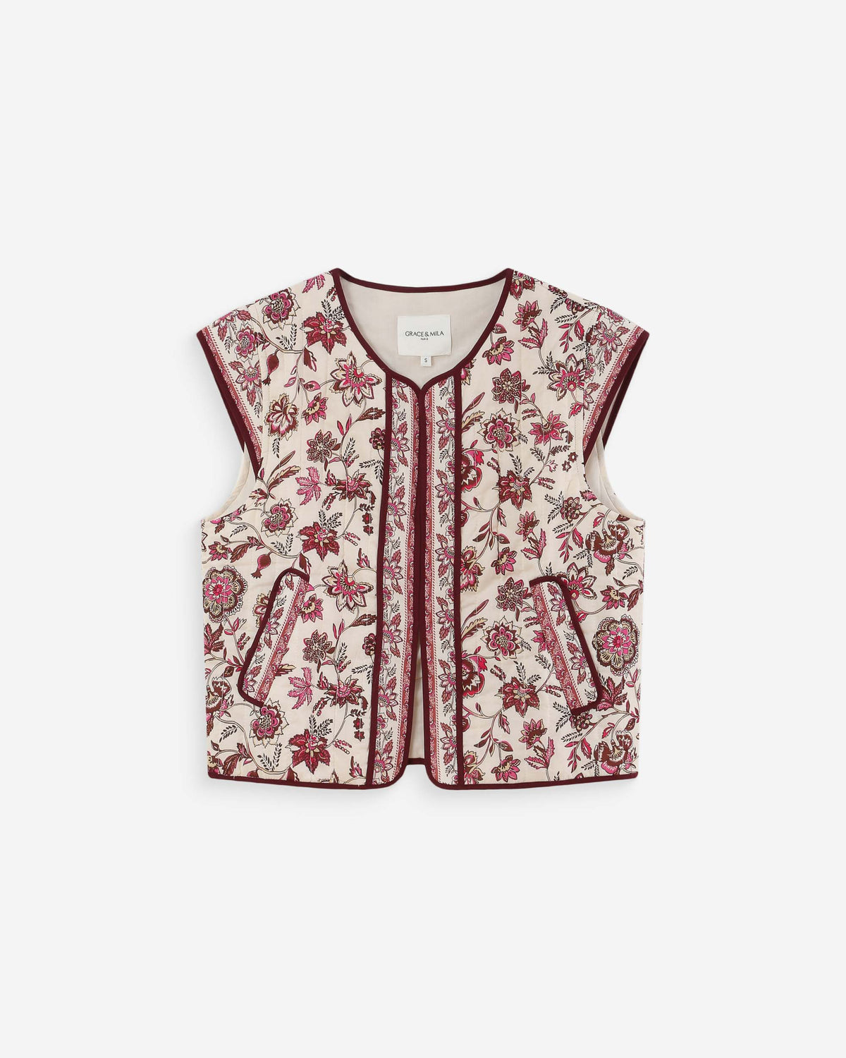 Veste matelassée en coton sans manches imprimée fleur Viola