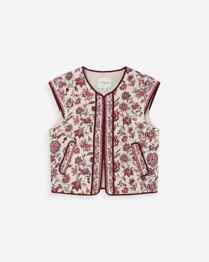 Veste matelassée en coton sans manches imprimée fleur Viola
