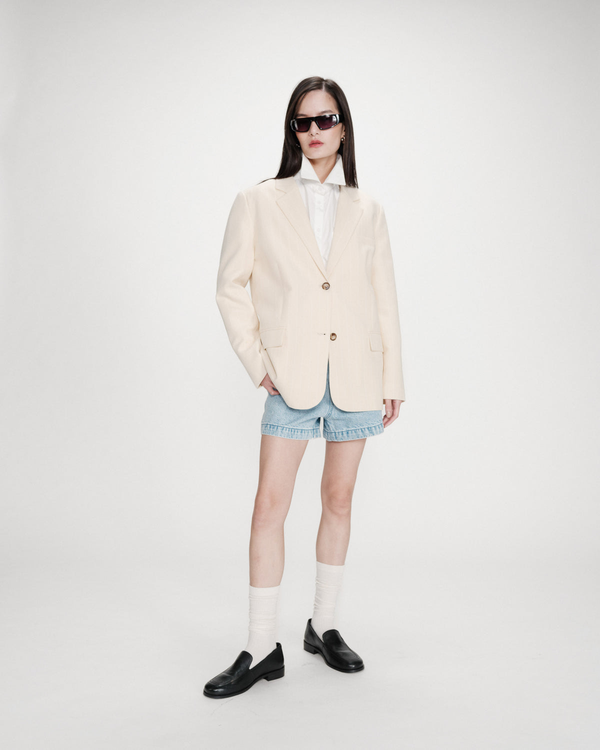Blazer droit rayé à deux boutons vanille Velvet
