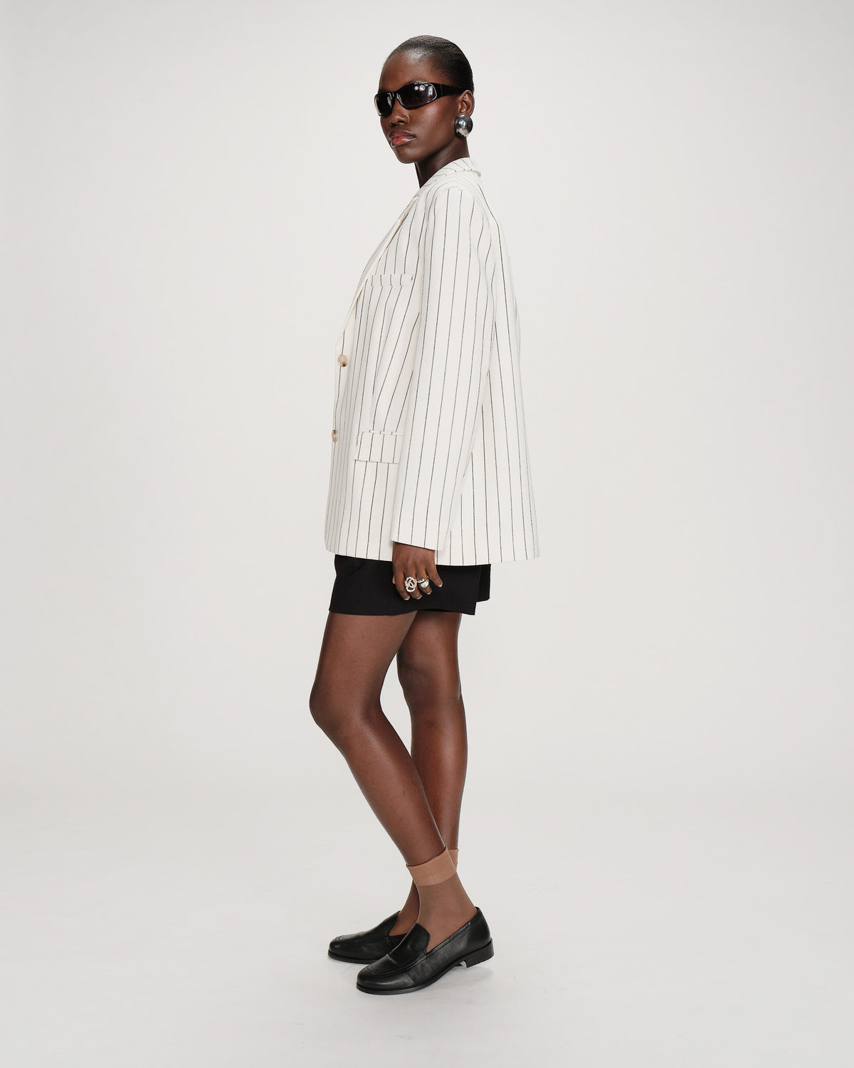 Blazer droit rayé à deux boutons white Velvet