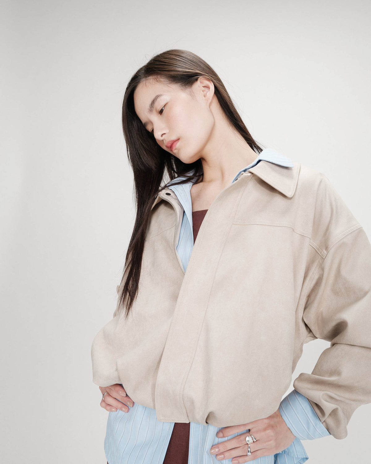 Suedette boxy bomber jacket grege Verve