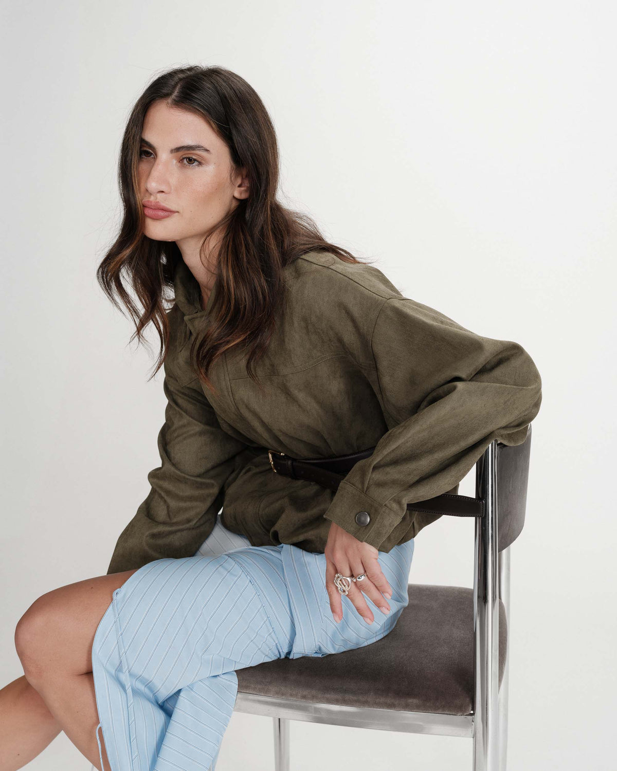 Suedette boxy bomber jacket kaki Verve