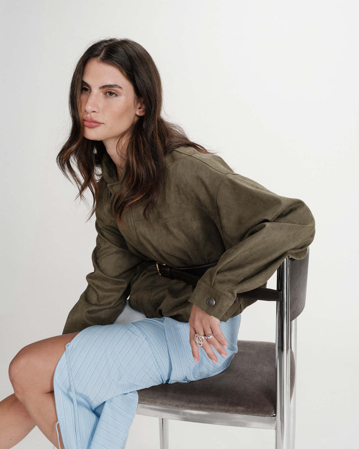 Suedette boxy bomber jacket kaki Verve