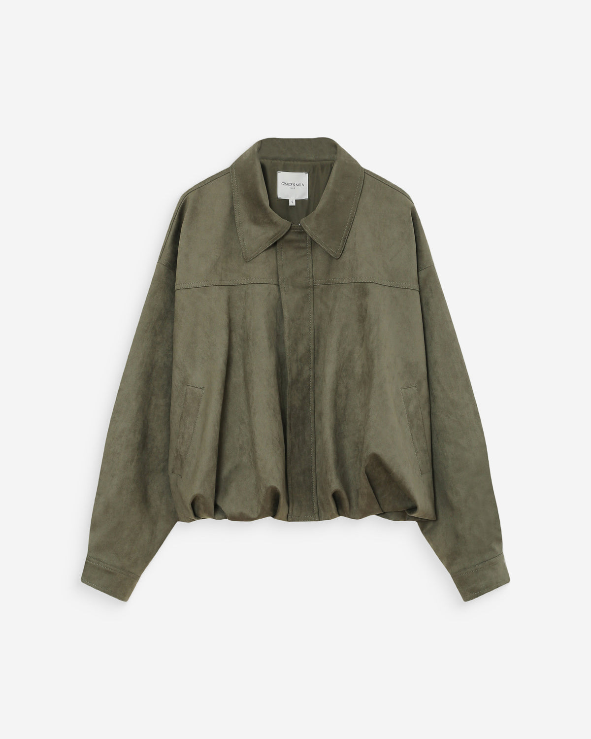 Suedette boxy bomber jacket kaki Verve