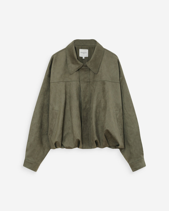 Suedette boxy bomber jacket kaki Verve