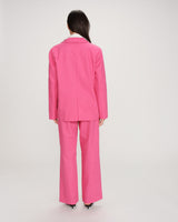 Blazer droit en lin et coton boutonné fuchsia Velize