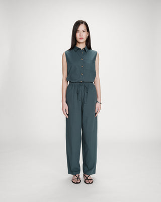 Pantalon droit en coton taille ajustable à cordon emeraude Rhode