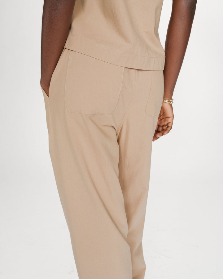 Pantalon droit en coton taille ajustable à cordon sable Rhode