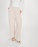 Pantalon fluide jambe large taille mi-haute ecru Noblesse