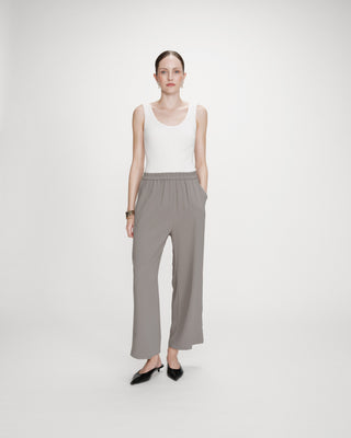 Pantalon fluide jambe large taille mi-haute kaki Noblesse